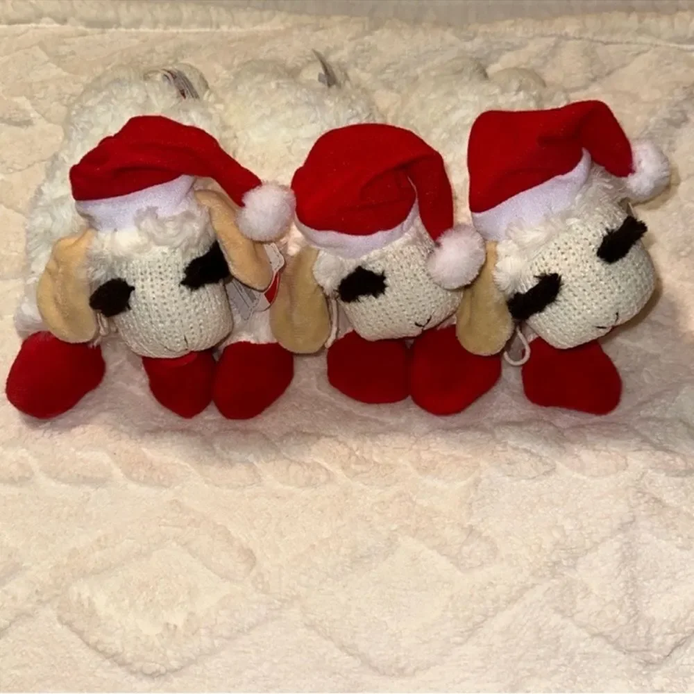 DreamW White Red Christmas Hat Holiday Plush Sweater Lamb Chop Squeaky Toy